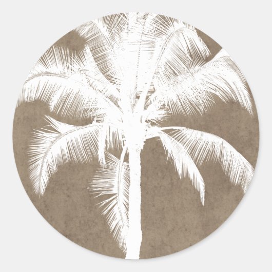Retro Hawaiian Tropical Palm Tree Silhouette White Ronde Sticker (Voorkant)