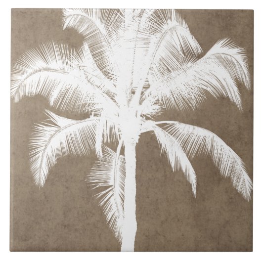 Retro Hawaiian Tropical Palm Tree Silhouette White Tegeltje (Voorkant)
