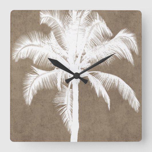 Retro Hawaiian Tropical Palm Tree Silhouette White Vierkante Klok (Voorkant)