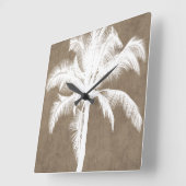 Retro Hawaiian Tropical Palm Tree Silhouette White Vierkante Klok (Hoek)