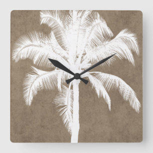 Retro Hawaiian Tropical Palm Tree Silhouette White Vierkante Klok