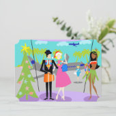 Retro Hawaiian - Uitnodiging voor Kerstmis (Staand voorkant)