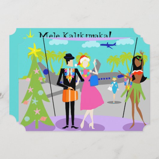 Retro Hawaiian - Uitnodiging voor Kerstmis (Voorkant / Achterkant)