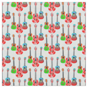 Retro Hawaiian Ukulele Floral Stof