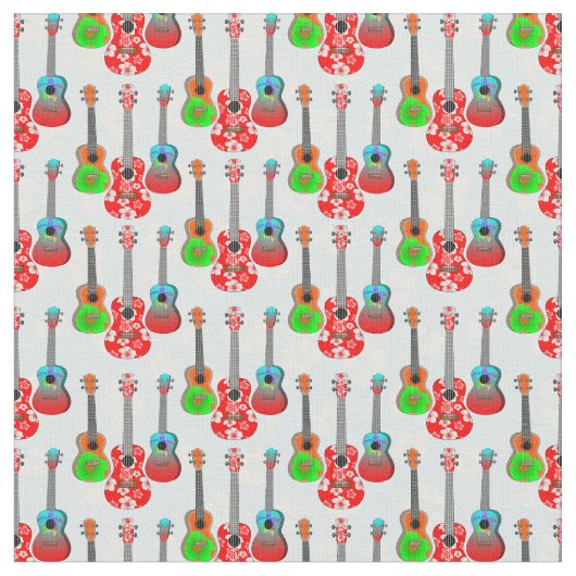 Retro Hawaiian Ukulele Floral Stof (Close Up)