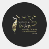 Retro He Will Cover You With His Beathers Jesus Re Ronde Sticker (Voorkant)