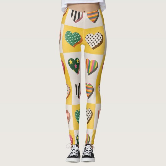Retro Heart Grid Leggings (Voorkant)