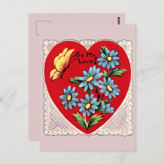 Retro Heart Kant en Bloemen Valentijn Briefkaart (Voorkant / Achterkant)