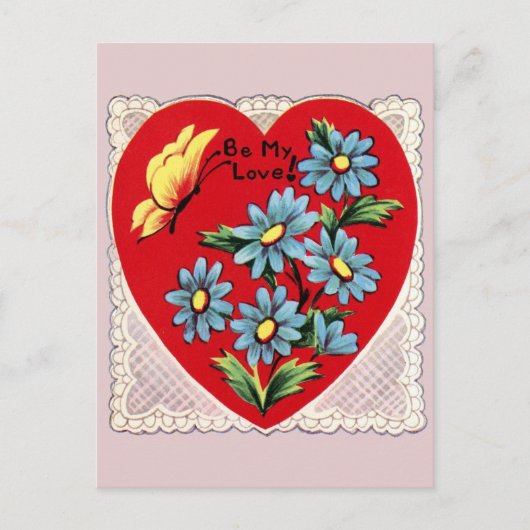 Retro Heart Kant en Bloemen Valentijn Briefkaart (Voorkant)