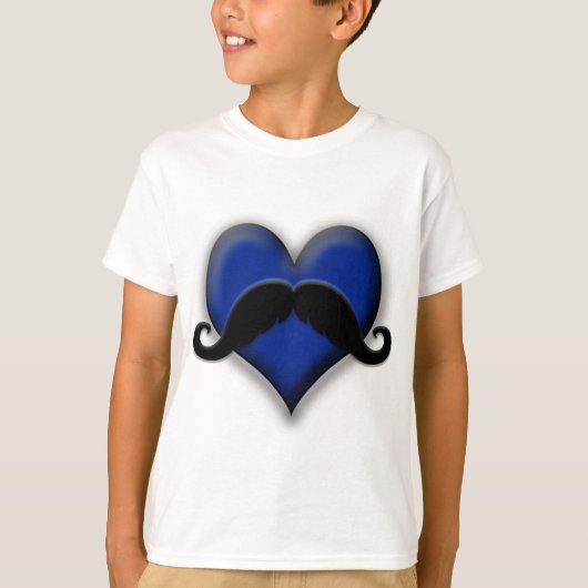 Retro Heart Mustache in Blue T-shirt (Voorkant)
