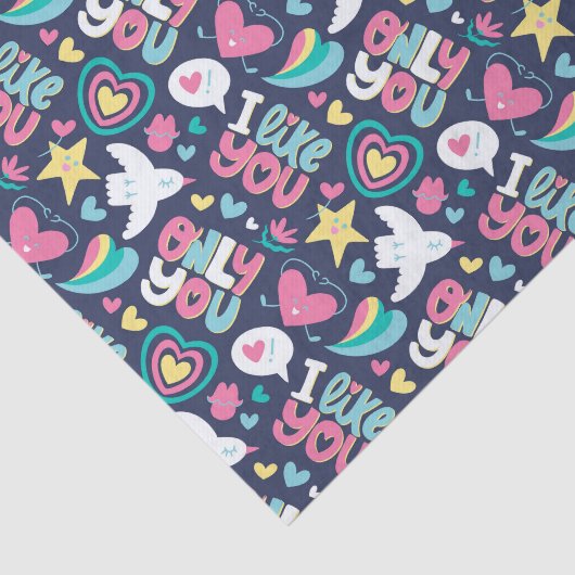 Retro Heart Romance Love Pattern Valentijnsdag Tissuepapier (Detail)