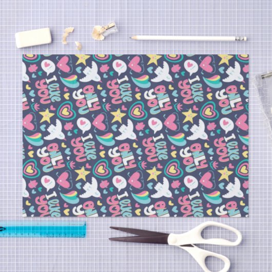 Retro Heart Romance Love Pattern Valentijnsdag Tissuepapier (Craft)