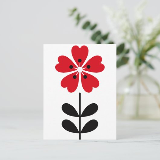 Retro Heart Shaped Flower in Red Briefkaart (Staand voorkant)