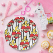 Retro Heart Tattoo Papieren Bordje (Feest)