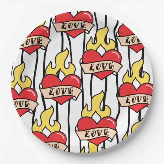 Retro Heart Tattoo Papieren Bordje (Voorkant)