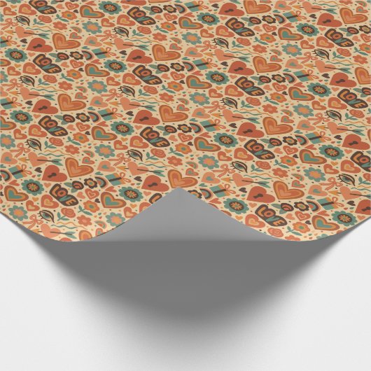 Retro Hearts 70s Love Pattern Wrapping Paper Roll Cadeaupapier (Hoek)