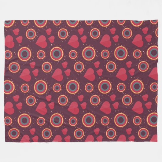 Retro Hearts and Circles Pattern Fleece Deken (Voorkant (Horizontaal))