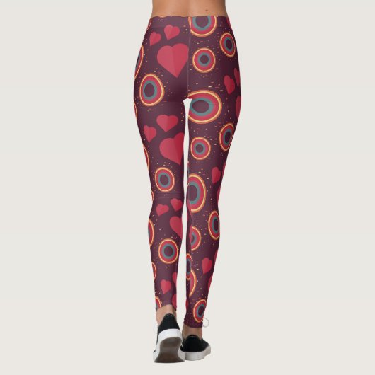 Retro Hearts and Circles Pattern Leggings (Achterkant)