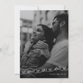 Retro Hearts Black White Photo Modern Wedding Save The Date (Voorkant)