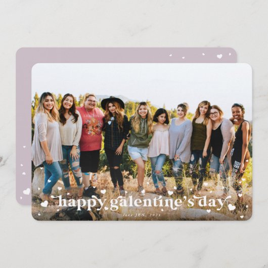 Retro Hearts Happy Galentine's Day Photo Card Aankondiging (Voorkant / Achterkant)