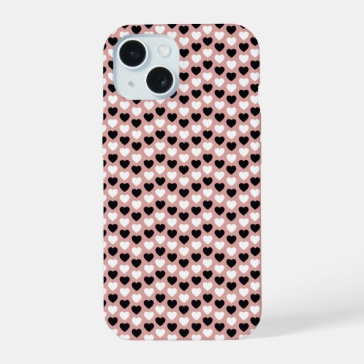 Retro Hearts Pink Black & White iPhone 15 Case (Achterkant)