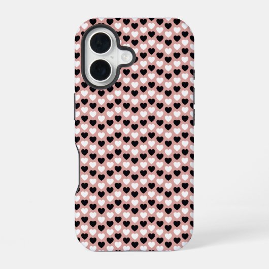 Retro Hearts Pink Black & White iPhone 16 Hoesje (Achterkant)