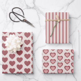 Retro Hearts Pink Burgundy Y2K Style Inpakpapier Vel