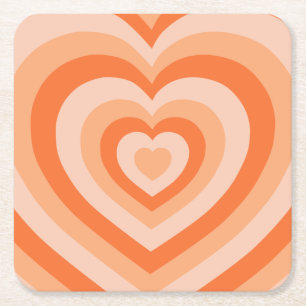 Retro  Hearts Sinaasappel Kartonnen Onderzetters