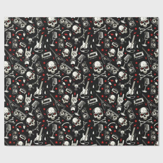 Retro Heavy Metal Pattern Cadeaupapier (Vlak)