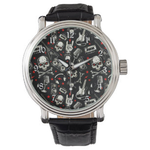 Retro Heavy Metal Pattern Horloge
