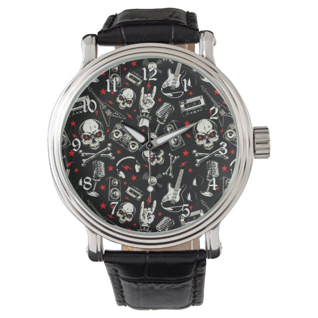 Retro Heavy Metal Pattern Horloge (Voorkant)