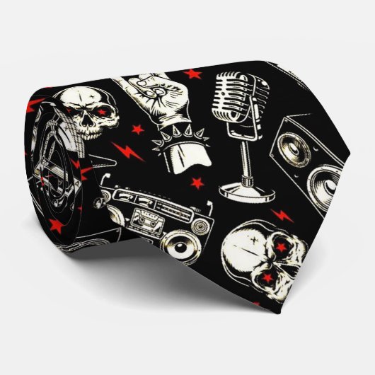 Retro Heavy Metal Pattern Stropdas (Opgerold)