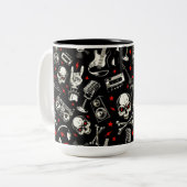 Retro Heavy Metal Pattern Tweekleurige Koffiemok (Voorkant links)