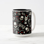 Retro Heavy Metal Pattern Tweekleurige Koffiemok (Voorkant rechts)