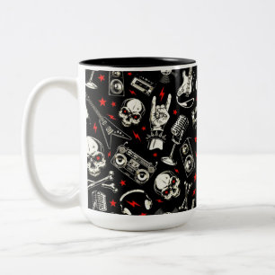 Retro Heavy Metal Pattern Tweekleurige Koffiemok