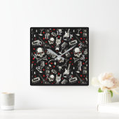 Retro Heavy Metal Pattern Vierkante Klok (Huis)