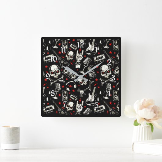 Retro Heavy Metal Pattern Vierkante Klok (Huis)