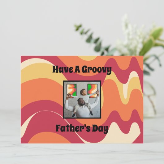Retro "Heb een Groovy Vaderdag" Familiefoto Feestdagenkaart (Staand voorkant)