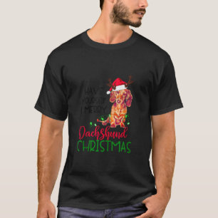 Retro Heb jezelf Vrolijk Dachshund Christmas Wein T-shirt