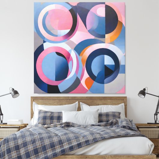 Retro Hedendaagse kunst in subtiele tinten roze bl Canvas Afdruk (Insitu (Slaapkamer))