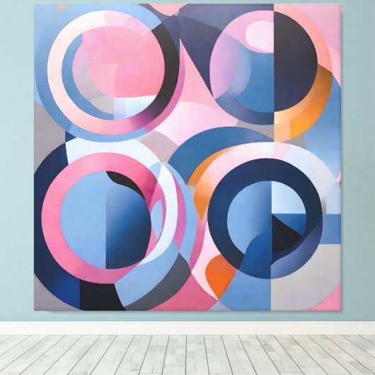 Retro Hedendaagse kunst in subtiele tinten roze bl Canvas Afdruk (Insitu (Houten vloer))