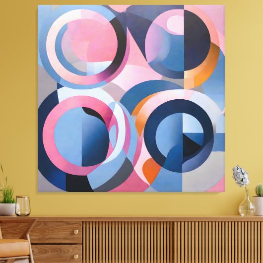 Retro Hedendaagse kunst in subtiele tinten roze bl Canvas Afdruk (Insitu (Woonkamer))