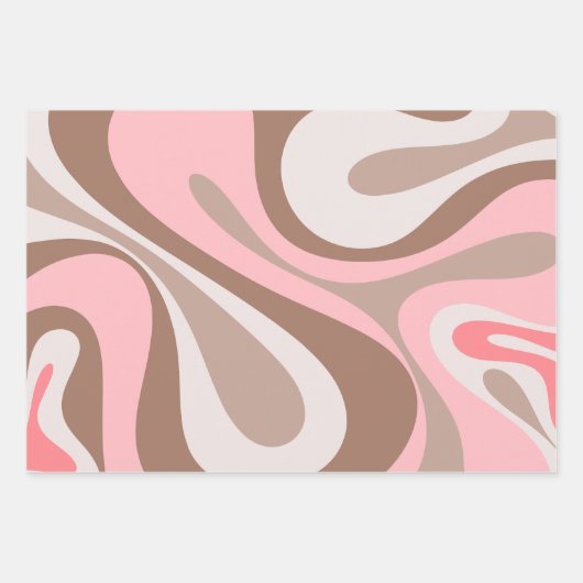 Retro Hedendaagse Mocha Bruine en Roze Patronen Inpakpapier Vel (Voorkant 3)