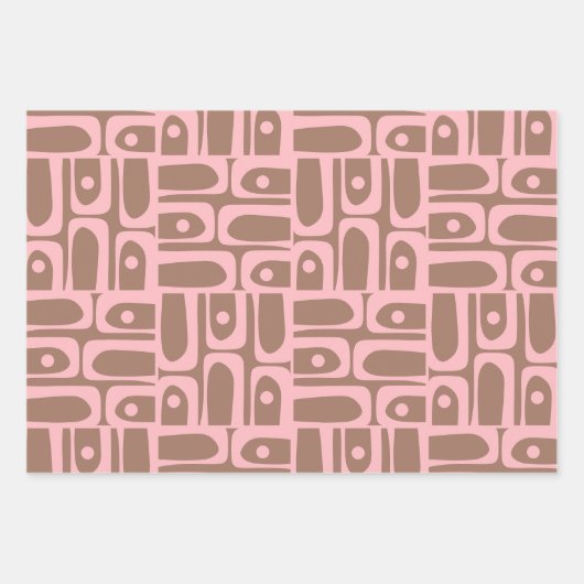 Retro Hedendaagse Mocha Bruine en Roze Patronen Inpakpapier Vel (Voorkant 3)