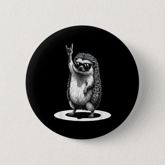 Retro Hedgehog Rock Music Men Kids Women Funny Ani Ronde Button 5,7 Cm (Voorkant)