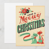  Retro heeft een Meowy Kerstkat Feestdagenkaart (Voorkant / Achterkant)