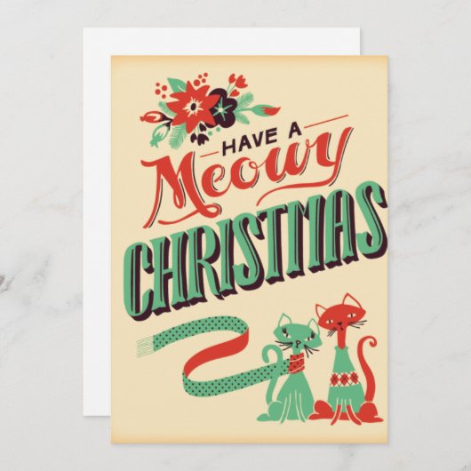  Retro heeft een Meowy Kerstkat Feestdagenkaart (Voorkant / Achterkant)