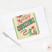 Retro heeft een Meowy Kerstkat Vierkante Sticker (Envelop)