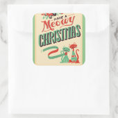 Retro heeft een Meowy Kerstkat Vierkante Sticker (Tas)