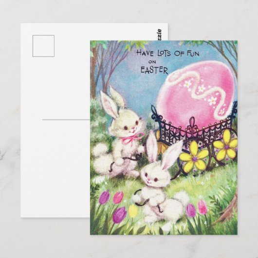 Retro heeft veel plezier op paasbunnies briefkaart (Voorkant / Achterkant)
